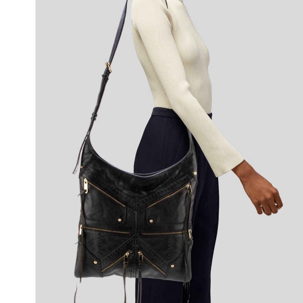 NWT-Rebecca Minkoff Women's Black Love Letters Tri Zip Bag - Picture 2 of 5
